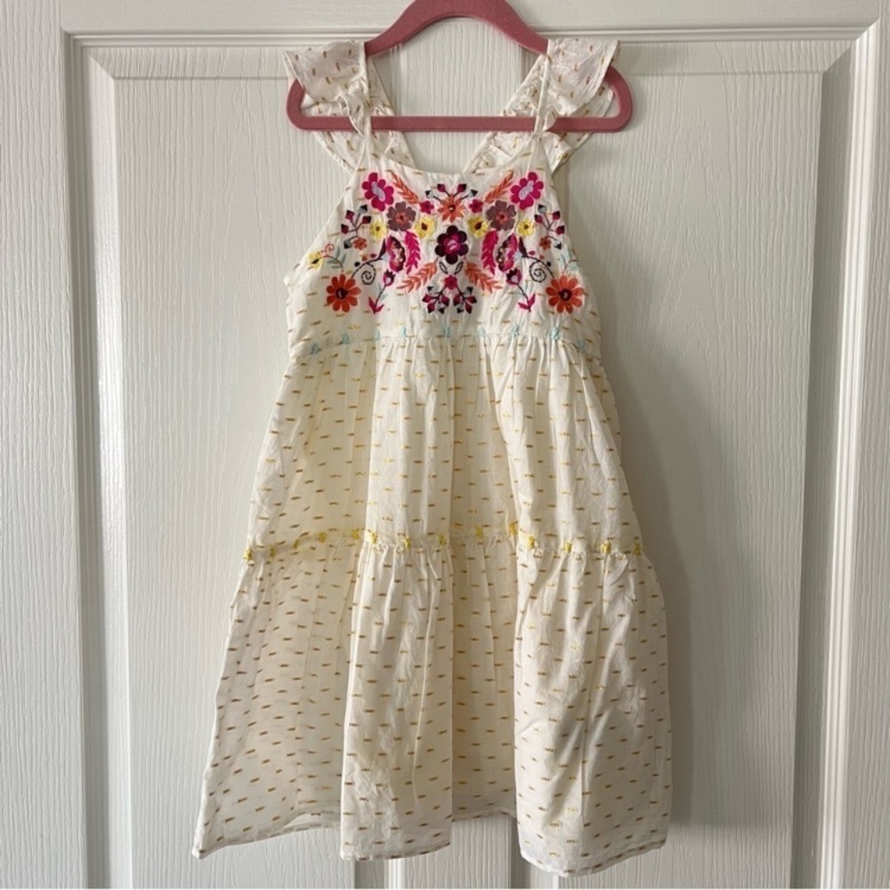Peek Embroidered Flutter Strap Tank Dress - Cream / Ivory - Size 18/24 shimmer